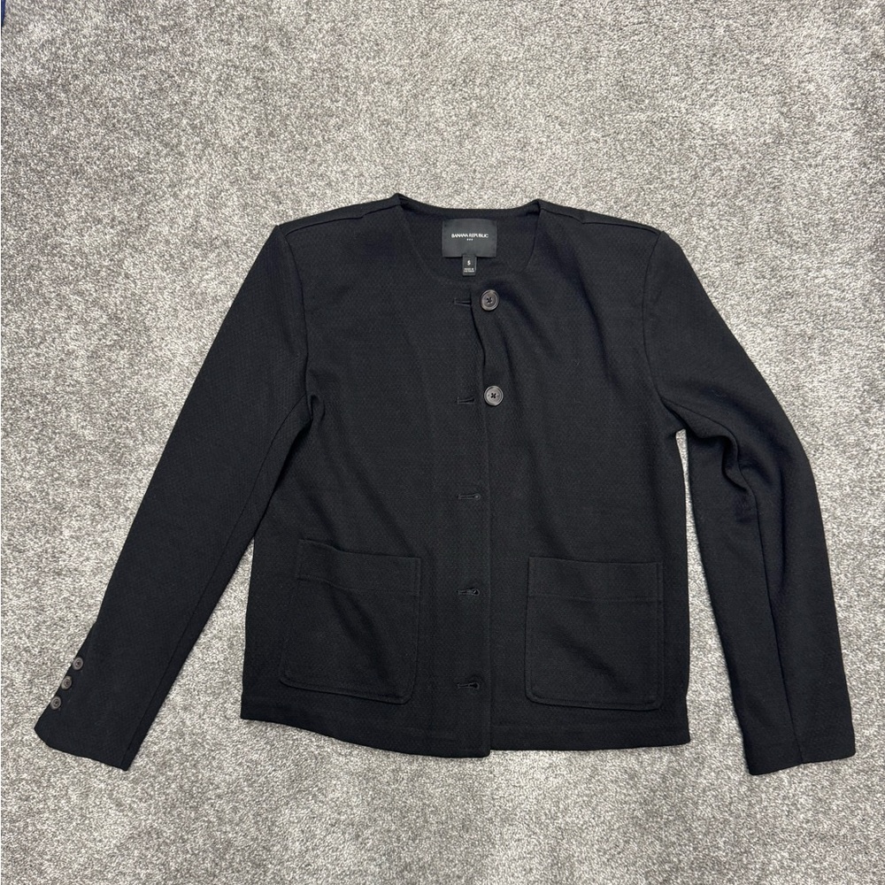 Banana Republic Collarless Boucle Jacket in Black - Size S